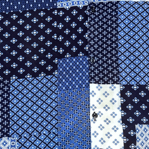 Blue Bandanna Print Short Sleeve Button Up Shirt - Picture 2 of 3